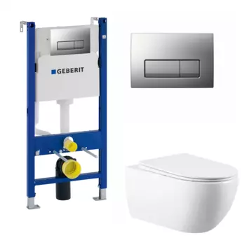 Комплект 3 в 1 инсталляция Geberit Duofix UP100 + Унитаз подвесной Vincea Evo VT1-34 + кнопка хром матовый