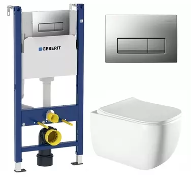 Комплект 3 в 1 инсталляция Geberit Duofix UP100 + Унитаз подвесной Vincea Form VT1-35 + кнопка хром матовый