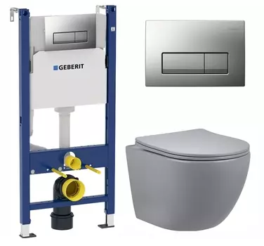 Комплект 3 в 1 инсталляция Geberit Duofix UP100 + Унитаз подвесной Vincea Globo VT1-14SMG + кнопка хром матовый