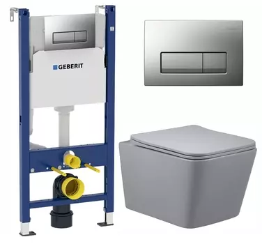 Комплект 3 в 1 инсталляция Geberit Duofix UP100 + Унитаз подвесной Vincea Q-Line VT1-12MG + кнопка хром матовый