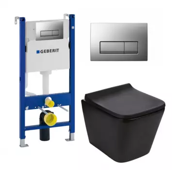 Комплект 3 в 1 инсталляция Geberit Duofix UP100 + Унитаз подвесной Weltwasser Gelbach MT-BL + кнопка хром матовый
