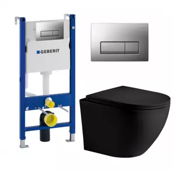 Комплект 3 в 1 инсталляция Geberit Duofix UP100 + Унитаз подвесной Weltwasser Merzbach MT-BL + кнопка хром матовый