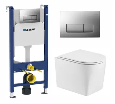 Комплект 3 в 1 инсталляция Geberit Duofix UP100 + Унитаз подвесной WeltWasser Nesenbach 004 GL-WT + кнопка хром матовая