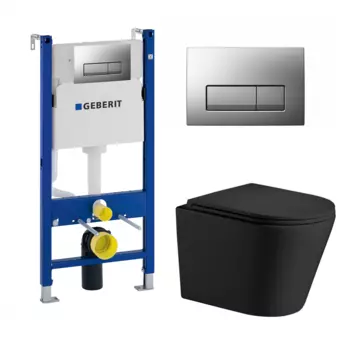 Комплект 3 в 1 инсталляция Geberit Duofix UP100 + Унитаз подвесной Weltwasser Salzbach MT-BL + кнопка хром матовый