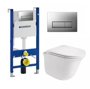 Комплект 3 в 1 инсталляция Geberit Duofix UP100 + Унитаз подвесной WeltWasser Telbach + кнопка хром матовый