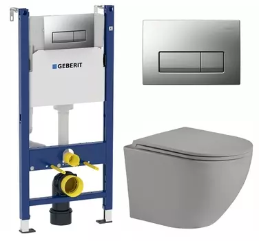 Комплект 3 в 1 инсталляция Geberit Duofix UP100 + Унитаз подвесной Weltwasser WW Merzbach 043 MT-GR + кнопка хром матовый