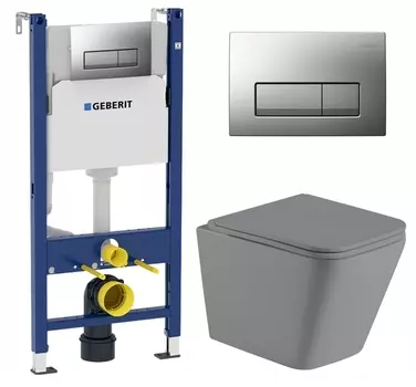 Комплект 3 в 1 инсталляция Geberit Duofix UP100 + Унитаз подвесной Weltwasser WW SK Gelbach 041 MT-GR + кнопка хром матовый