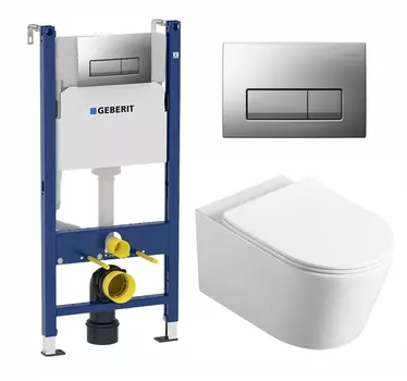 Комплект 3 в 1 инсталляция Geberit Duofix UP100 + Унитаз Vincea Cute VT1-24 + кнопка хром матовый