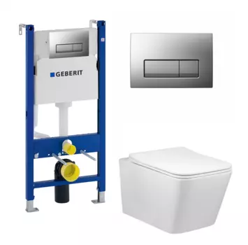 Комплект 3 в 1 инсталляция Geberit Duofix UP100 + Унитаз Vincea Q-Line VT1-12 + кнопка хром матовый