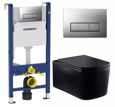 Комплект 3 в 1 инсталляция Geberit Duofix UP100 + Унитаз Vincea Ultra Rimless VT1-32MB + кнопка хром матовый
