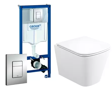 Комплект 3 в 1 инсталляция Grohe Rapid SL + Унитаз подвесной Enio Binario C + кнопка хром OOO