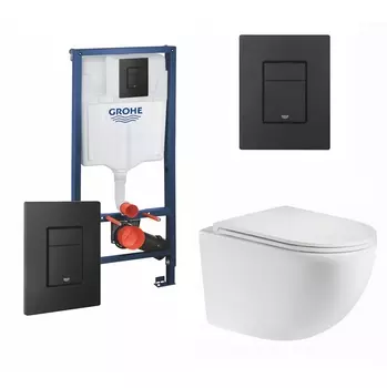 Комплект 3 в 1 инсталляция Grohe Rapid SL + Унитаз подвесной Enio Unico C + кнопка черная OOO