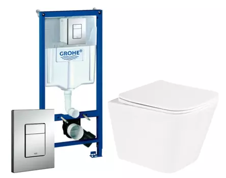 Комплект 3 в 1 инсталляция Grohe Rapid SL + Унитаз подвесной BelBagno Due M BB3103CHR/SC + кнопка хром