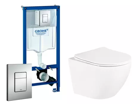 Комплект 3 в 1 инсталляция Grohe Rapid SL + Унитаз подвесной BelBagno Uno M + кнопка хром