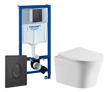 Комплект 3 в 1 инсталляция Grohe Rapid SL 38721BL1 + Подвесной унитаз CeruttiSpa Adige Aria CT7837 + кнопка черная матовая Skate