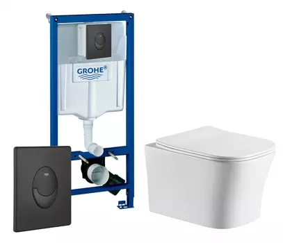 Комплект 3 в 1 инсталляция Grohe Rapid SL 38721BL1 + Подвесной унитаз CeruttiSpa Marmolada aria CT7778 + кнопка черная матовая Skate