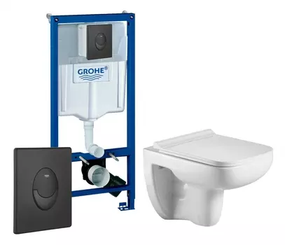Комплект 3 в 1 инсталляция Grohe Rapid SL 38721BL1 + Подвесной унитаз WeltWasser Kehlbach 004 GL-WT + кнопка черная матовая Skate