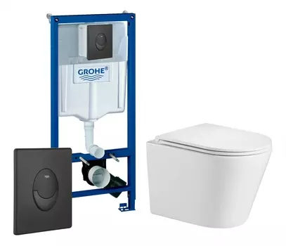 Комплект 3 в 1 инсталляция Grohe Rapid SL 38721BL1 + Подвесной унитаз WeltWasser Salzbach 043 GL-WT + кнопка черная матовая Skate