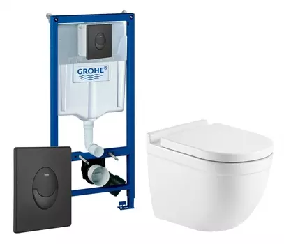 Комплект 3 в 1 инсталляция Grohe Rapid SL 38721BL1 + Унитаз Azario Fora AZ-0017 E-R + кнопка черная матовая Skate