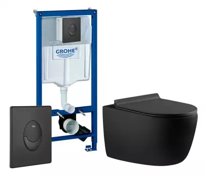 Комплект 3 в 1 инсталляция Grohe Rapid SL 38721BL1 + Унитаз подвесной Aquanet Cetus 287008 + кнопка черная матовая Skate