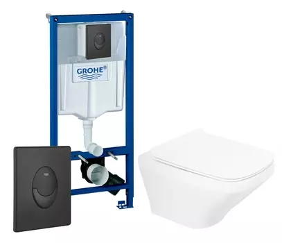 Комплект 3 в 1 инсталляция Grohe Rapid SL 38721BL1 + Унитаз подвесной BelBagno Sela BB3201CHR + кнопка черная матовая Skate