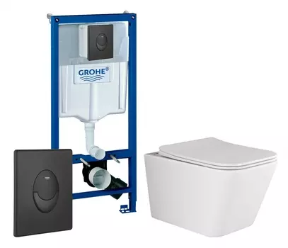 Комплект 3 в 1 инсталляция Grohe Rapid SL 38721BL1 + Унитаз подвесной Ceramica Nova Metric Rimless CN3007 + кнопка черная матовая Skate