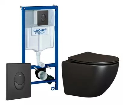 Комплект 3 в 1 инсталляция Grohe Rapid SL 38721BL1 + Унитаз подвесной Ceramica Nova Metropol CN4002MB + кнопка черная матовая Skate