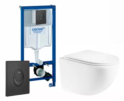Комплект 3 в 1 инсталляция Grohe Rapid SL 38721BL1 + Унитаз подвесной Enio Unico + кнопка черная матовая Skate