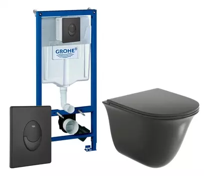 Комплект 3 в 1 инсталляция Grohe Rapid SL 38721BL1 + Унитаз подвесной Grossman GR-4412BMS + кнопка черная матовая