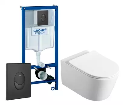 Комплект 3 в 1 инсталляция Grohe Rapid SL 38721BL1 + Унитаз Vincea Cute VT1-24 + кнопка черная матовая Skate