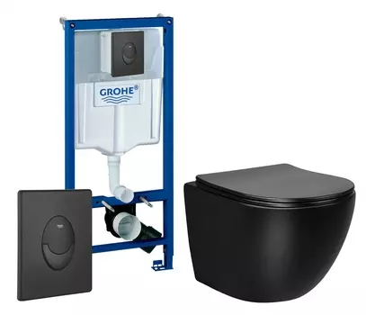 Комплект 3 в 1 инсталляция Grohe Rapid SL 38721BL1 + Унитаз Vincea Globo VT1-14MB + кнопка черная матовая Skate