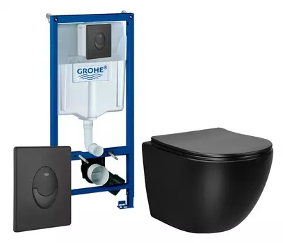 Комплект 3 в 1 инсталляция Grohe Rapid SL 38721BL1 + Унитаз Vincea Globo VT1-14SMB + кнопка черная матовая Skate