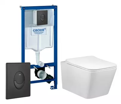 Комплект 3 в 1 инсталляция Grohe Rapid SL 38721BL1 + Унитаз Vincea Q-Line VT1-12 + кнопка черная матовая Skate