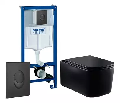 Комплект 3 в 1 инсталляция Grohe Rapid SL 38721BL1 + Унитаз Vincea Ultra Rimless VT1-32MB + кнопка черная матовая Skate