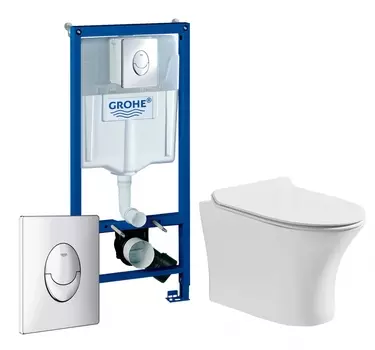 Комплект 3 в 1 инсталляция Grohe Rapid SL + Подвесной безободковый унитаз CeruttiSpa Bernina aria CT7191 + кнопка хром