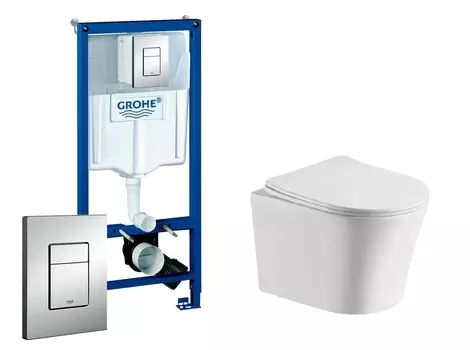 Комплект 3 в 1 инсталляция Grohe Rapid SL + Подвесной унитаз CeruttiSpa Adige Aria + кнопка хром