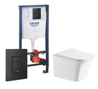 Комплект 3 в 1 инсталляция Grohe Rapid SL + Подвесной унитаз CeruttiSpa Arno Aria CT7839 + кнопка черная