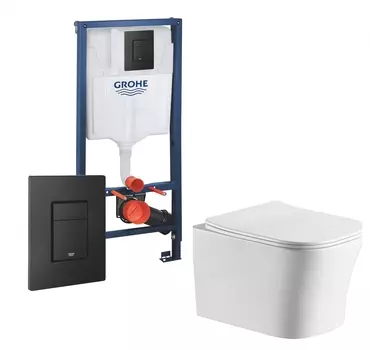 Комплект 3 в 1 инсталляция Grohe Rapid SL + Подвесной унитаз CeruttiSpa Marmolada aria CT7778 + кнопка черная