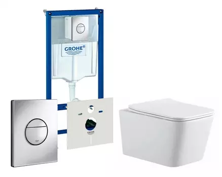 Комплект 3 в 1 инсталляция Grohe Rapid SL + Подвесной унитаз SinteSi BALTI + кнопка хром Nova круглая