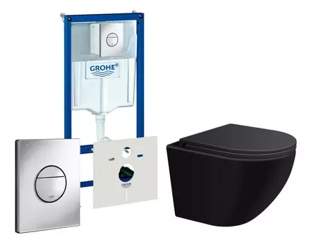 Комплект 3 в 1 инсталляция Grohe Rapid SL + Подвесной унитаз SinteSi EVI + кнопка хром Nova круглая