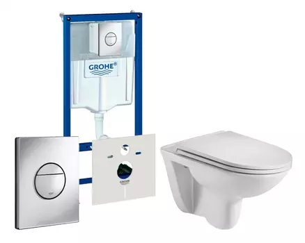 Комплект 3 в 1 инсталляция Grohe Rapid SL + Подвесной унитаз WeltWasser Baarbach 004 GL-WT + кнопка хром Nova круглая