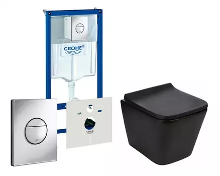 Комплект 3 в 1 инсталляция Grohe Rapid SL + Подвесной унитаз WeltWasser Gelbach 041 MT-BL + кнопка хром Nova круглая