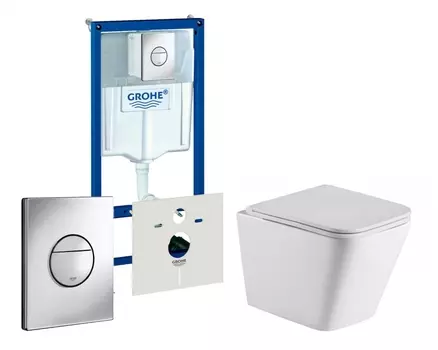 Комплект 3 в 1 инсталляция Grohe Rapid SL + Подвесной унитаз WeltWasser Gelbach 043 GL-WT + кнопка хром Nova круглая