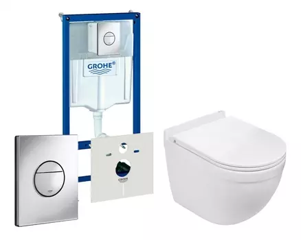 Комплект 3 в 1 инсталляция Grohe Rapid SL + Подвесной унитаз WeltWasser Heimbach 043 GL-WT + кнопка хром Nova круглая