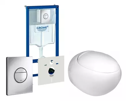 Комплект 3 в 1 инсталляция Grohe Rapid SL + Подвесной унитаз WeltWasser Jeckenbach + кнопка хром Nova круглая