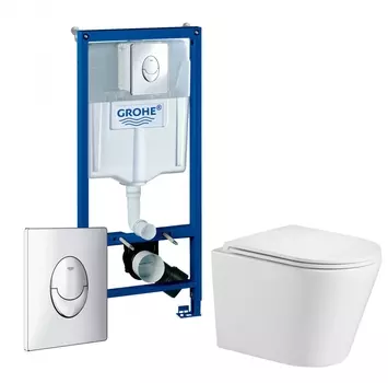 Комплект 3 в 1 инсталляция Grohe Rapid SL + Подвесной унитаз WeltWasser Salzbach 043 GL-WT + кнопка Skate Air