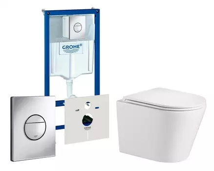 Комплект 3 в 1 инсталляция Grohe Rapid SL + Подвесной унитаз WeltWasser Salzbach 043 GL-WT + кнопка хром Nova круглая