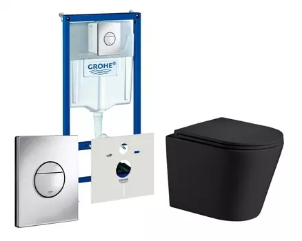 Комплект 3 в 1 инсталляция Grohe Rapid SL + Подвесной унитаз WeltWasser Salzbach 043 MT-BL + кнопка хром Nova круглая
