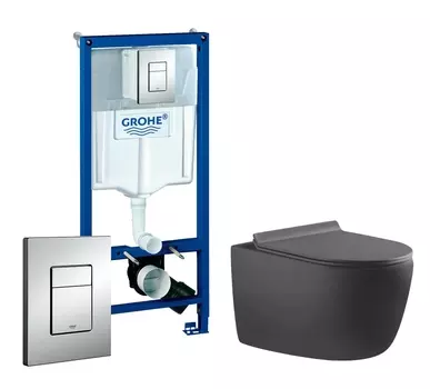 Комплект 3 в 1 инсталляция Grohe Rapid SL + Унитаз подвесной Aquanet Cetus 287008 + кнопка хром