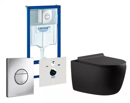 Комплект 3 в 1 инсталляция Grohe Rapid SL + Унитаз подвесной Aquanet Cetus 287008 + кнопка хром Nova круглая